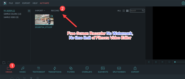 Free Screen Recorder inside Filmora Video Editor